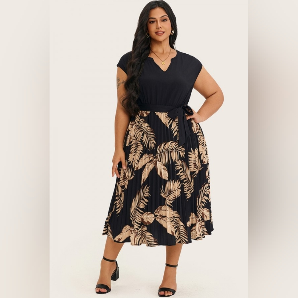 NEW NWT Meet Curve Plus Size Elegant Black and Tan Leaf Print Skirt 4XL